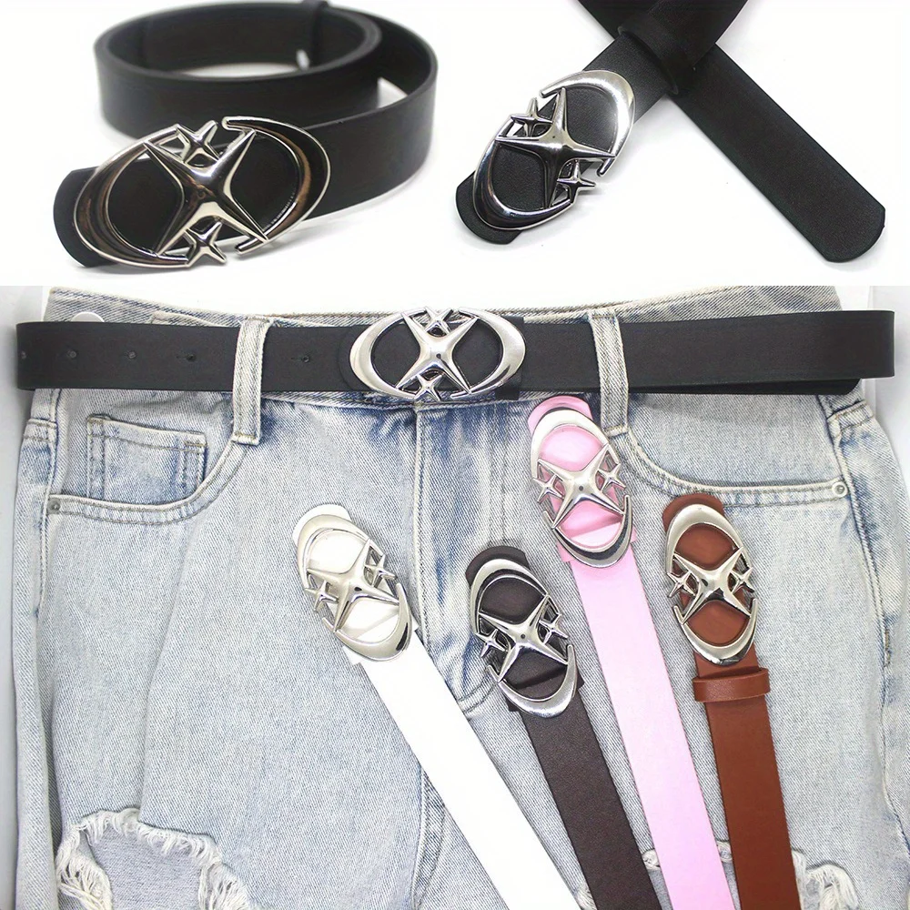 Punk Moon Star Buckle Belt Design Cross Metal Vintage Gothic Men Women Y2k Belt Pu Leather Waistband Jeans Pants Decorative Belt