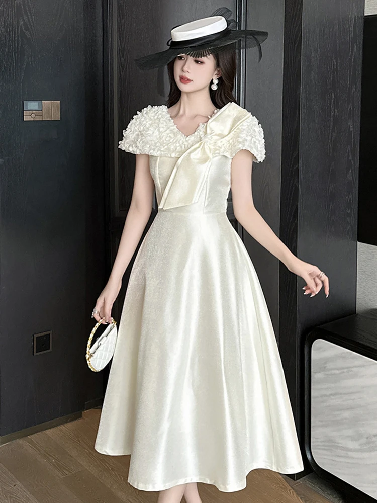 Gorgeous Engagement Dress Women Sweet Lovely Flowers Puff Sleeve Bow Long  Ball Gown Femme Birthday Party Vestidos Prom Robe Lady - AliExpress  200000345