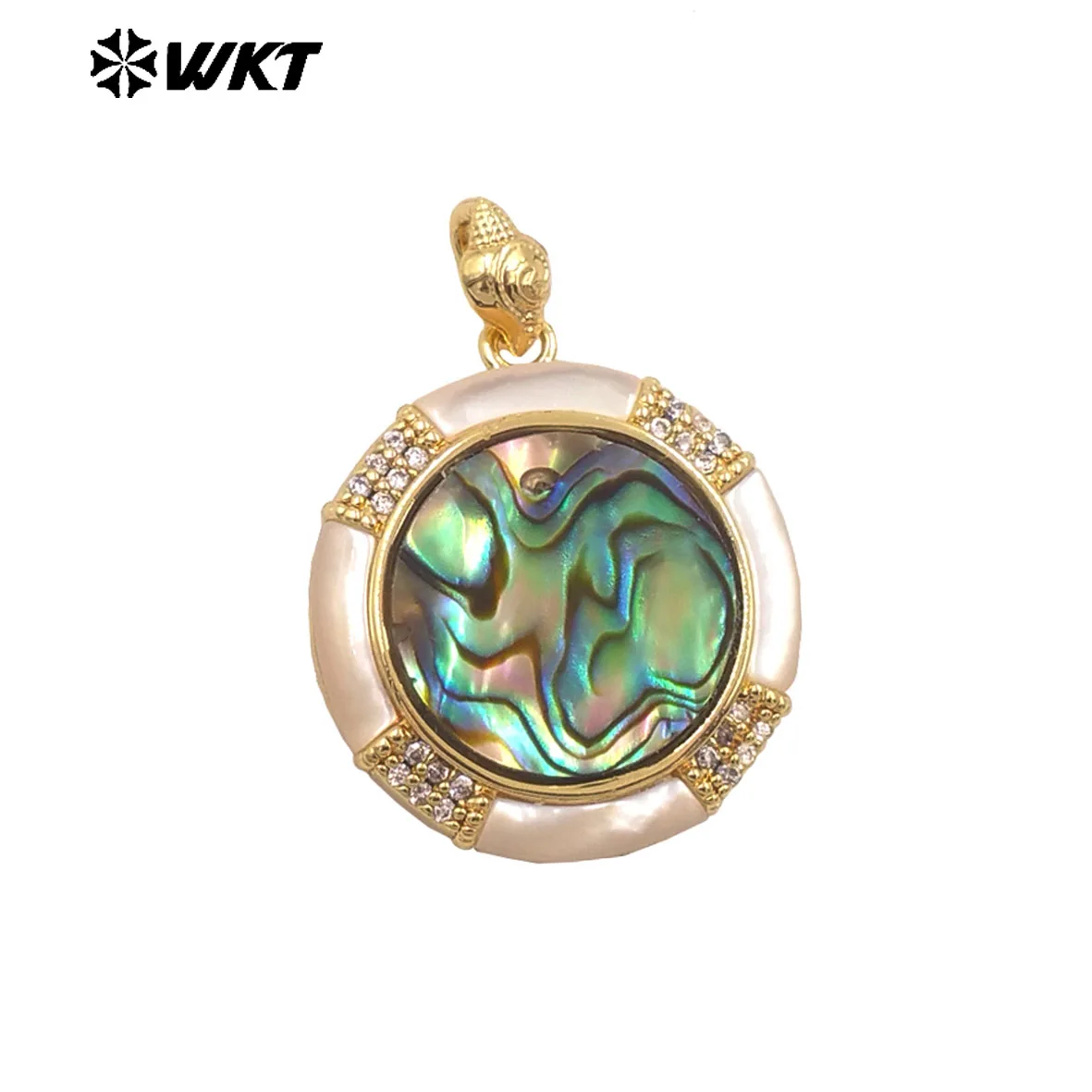 

WT-JP431 Fine Texture Abalone Shell Zircon Paved With 18K Gold Plated Pendant For Earrings Or Necklace Accessories