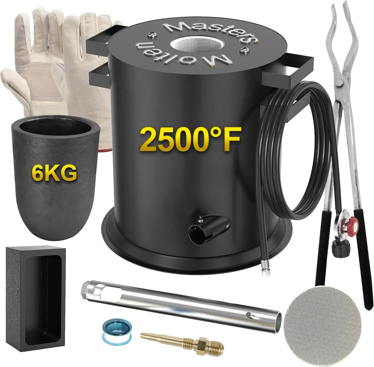 MMasters 6KG Propan-Metallschmelzofen-Set mit Handschuhen, 2400 ℉ Hocheffiziente Metallgießerei für Gold, Silber, Kupfer und Aluminium