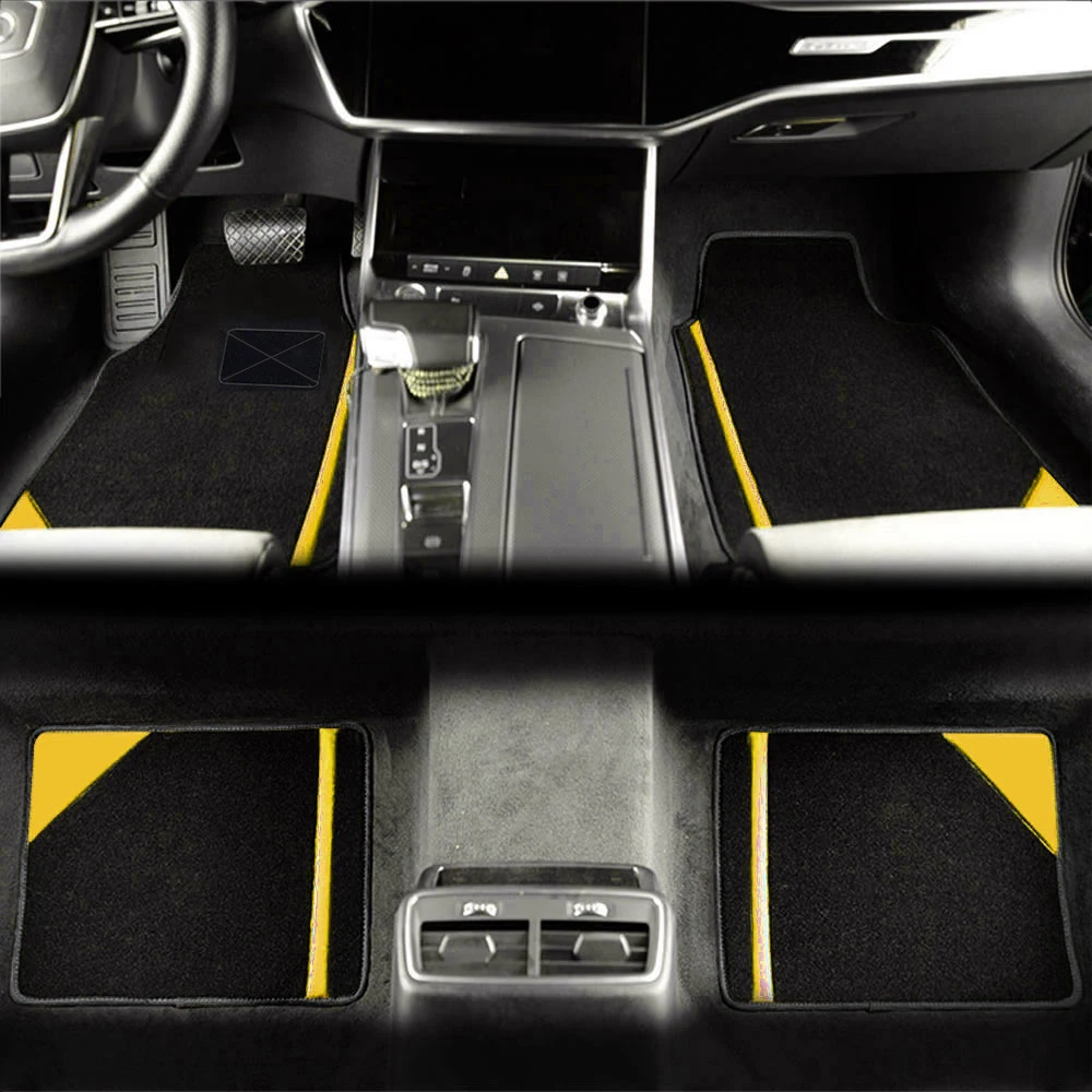 Car Floor Mat  Fit Car   Heel Pad Vinyl Suede Carpet Floor Mats Set Universal 4pcs Yellow
