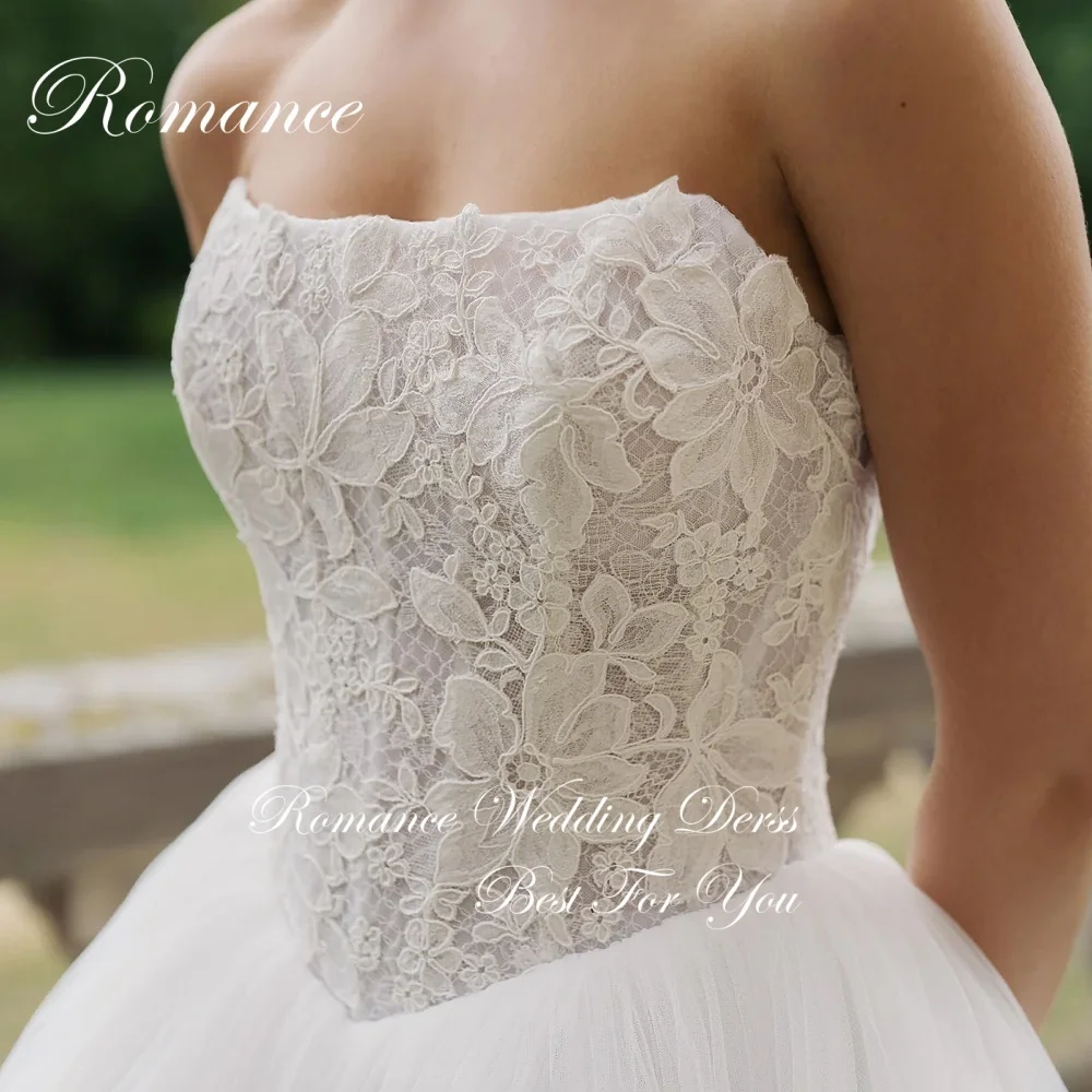 Apliques modernos sem alças a linha vestidos de casamento feminino 2025 renda aberta volta sem mangas plissado tule vestidos de novia personalizado