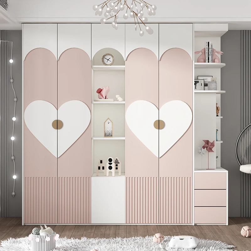 Clothes Luxury Pink Closet Glass Doors Women Drawers Cabinets Storage Open Wardrobe Bedroom Organizer Armario De Ropa Furniture