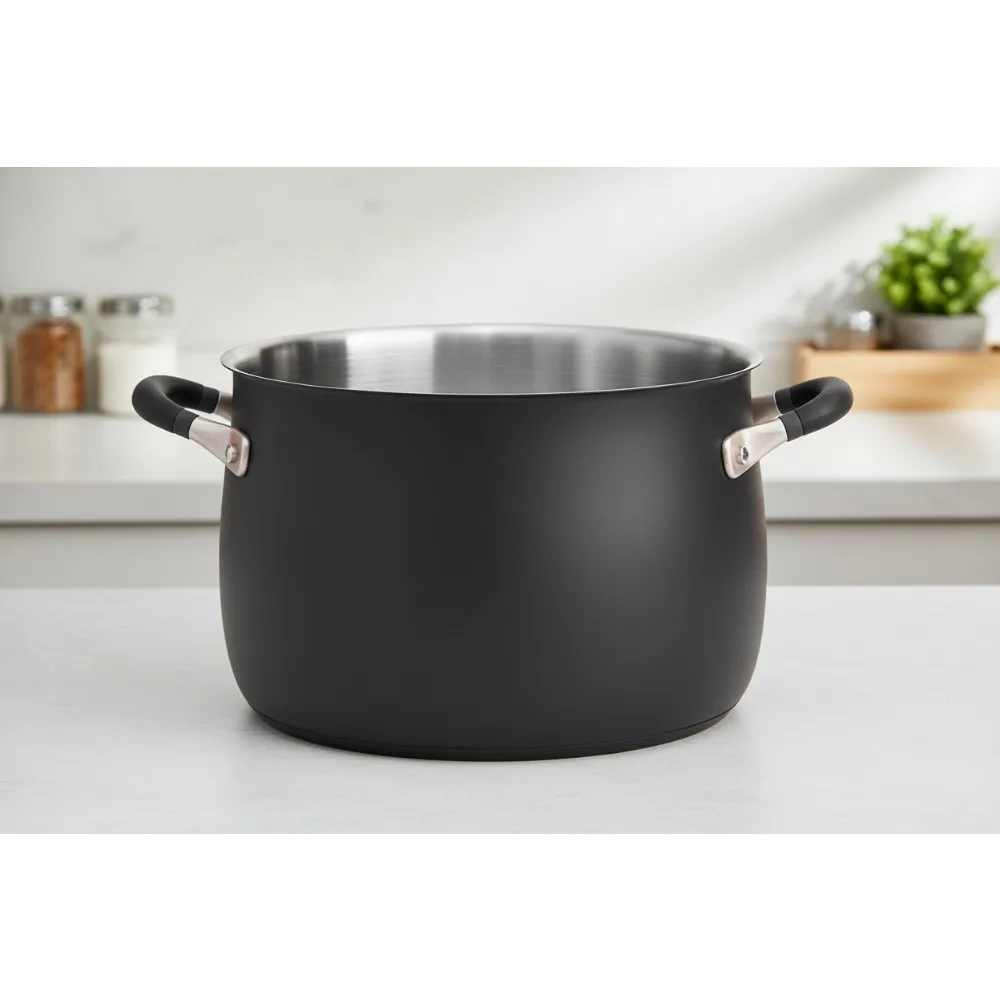 

8 Quart Stainless Steel Stockpot | Induction Compatible | Dishwasher & Oven Safe | Matte Black with Cool-Touch Handles