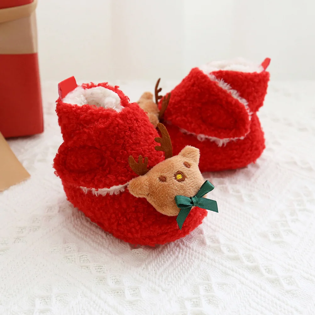 

1 Pair Of Chic Nonslip Soft Sole Baby Boots Comfortable Cotton Shoes For Infants Christmas Adorable Warm Booties Red Size 22
