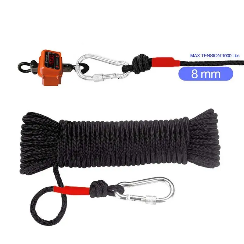 Emergência Nylon Escape Rope, Escalada Buckle, ímã, resgate, segurança, corda de pesca, acampamento ao ar livre, 8mm Comprimento, 20m Comprimento