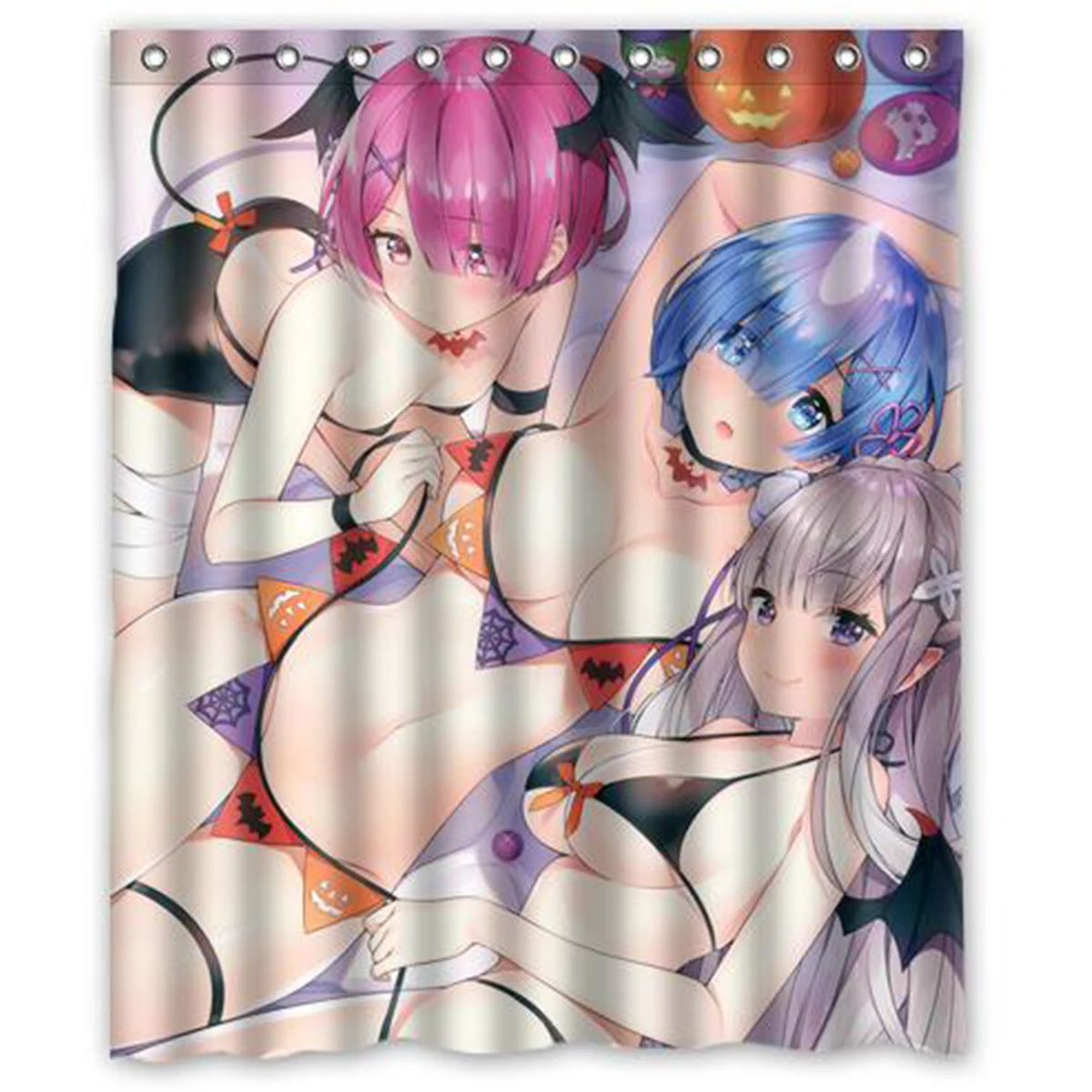 150x180cm Anime Emilia (re zero) Rem Ram Cosplay Personalized Polyester Waterproof Bath Shower Curtain