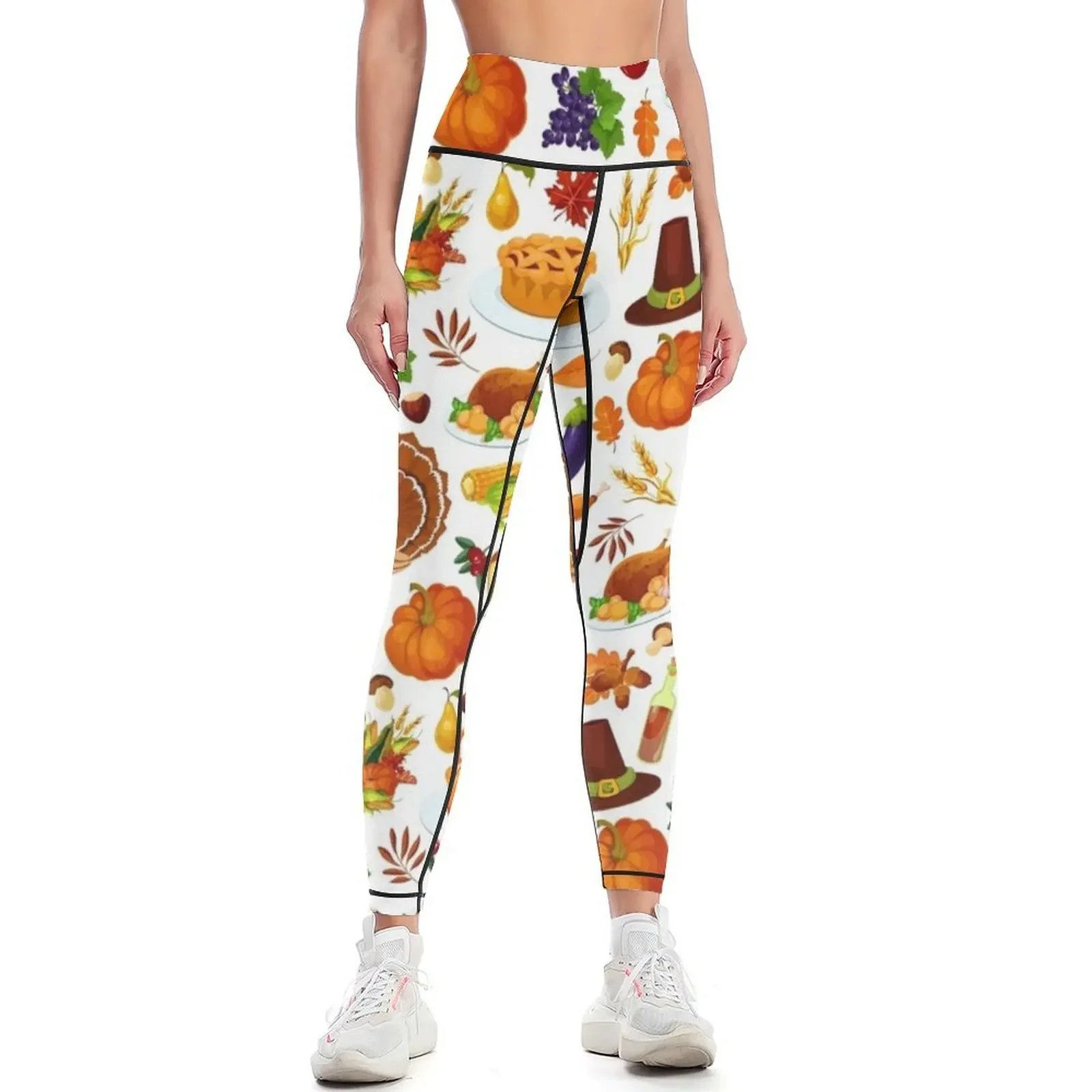 

Thanksgiving Dinner Roasted Turkey Pumpkin Fall Acorns Leggings Golf wear Jogger pants sports for push up Womens Leggings