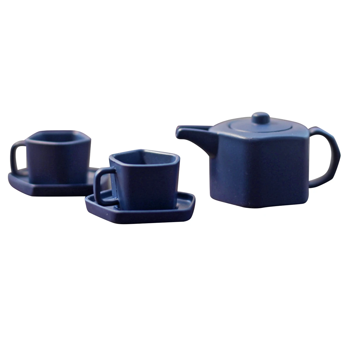 1:12/1:6 Scale Miniature Dollhouse Alloy Teapot with Cup and Saucer Kitchenware for OB11 Blyth Toy, Blue,L