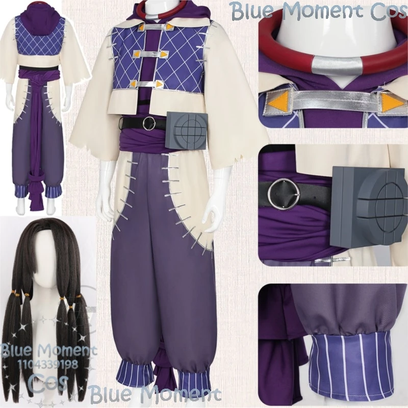 アニメ-gachiakuta-ジャバークリーナーコスプレ衣装紫白服男小道具フルセット-cos-スーツ黒ウィッグハロウィン衣装パーティー