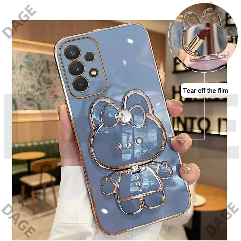 Luxury Plating Cartoon Rabbit makeup Mirror Holder Casing for Samsung Galaxy A10 M10 A11 M11 A12 M12 A50 A50S A30S Stand Cover