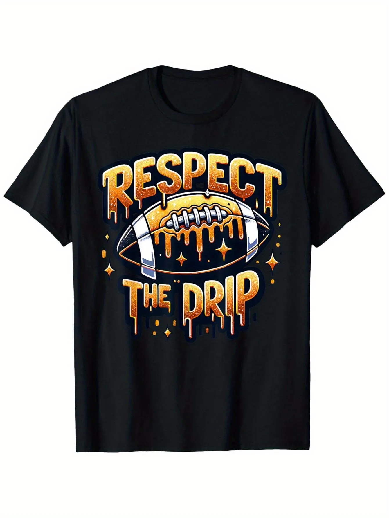 Tears of Dignity Graphic Black T-Shirt - Eye-Catching American Football Design with Vibrant Gradient Text and Melting Paint Effect, Perfect for Sports Fans and Fashion Pioneers