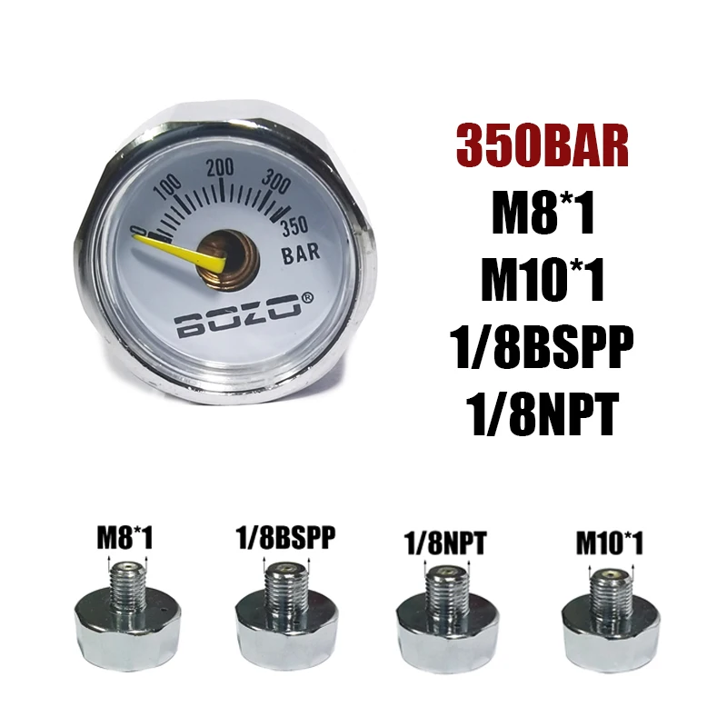 Manometer pengukur tekanan Mini mikro 25mm/1 inci, pengukur tekanan udara kompresi, pompa tangan HPA Regulator M8 * 1 M10 * 1/8NPT 1/8BSPP