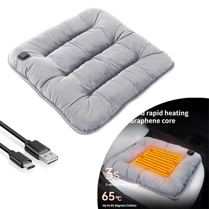 Car Heated Seat Cushion USB Power Graphene Heated Seat Pad 3 Levels Heating Seat Cushion for Park Stadium Car Travel