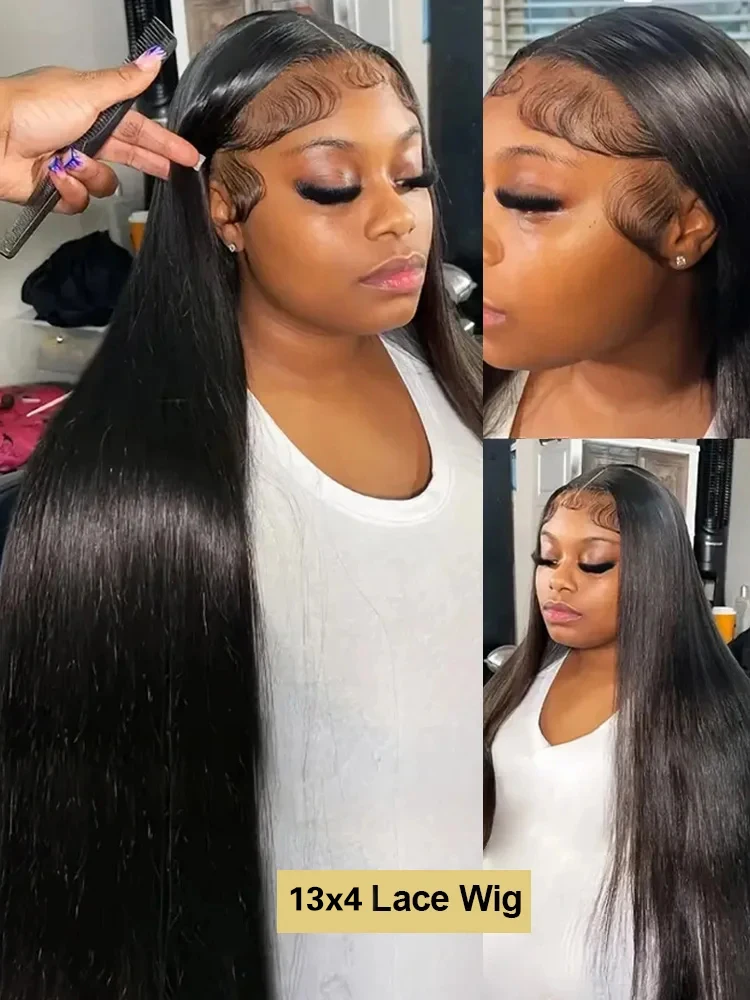 200% الكثافة 42 بوصة مستقيم الدانتيل الجبهة الباروكات 13x4 HD الدانتيل الشفاف الجبهة الباروكات الباروكات شعر الإنسان قبل قطعها مع شعر الطفل