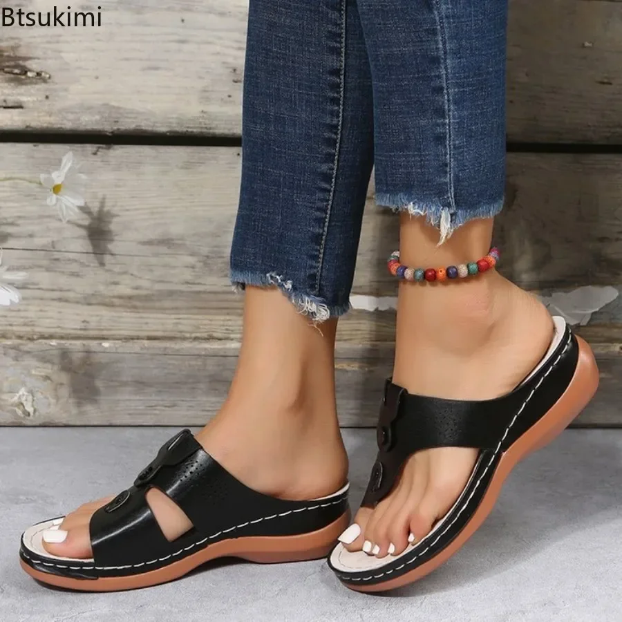 2024 Damen Casual Hausschuhe Peep Toe Keilabsätze Sommersandalen Lady Rutschfeste Hausschuhe Strandsandalen für Frauen Große Schuhe