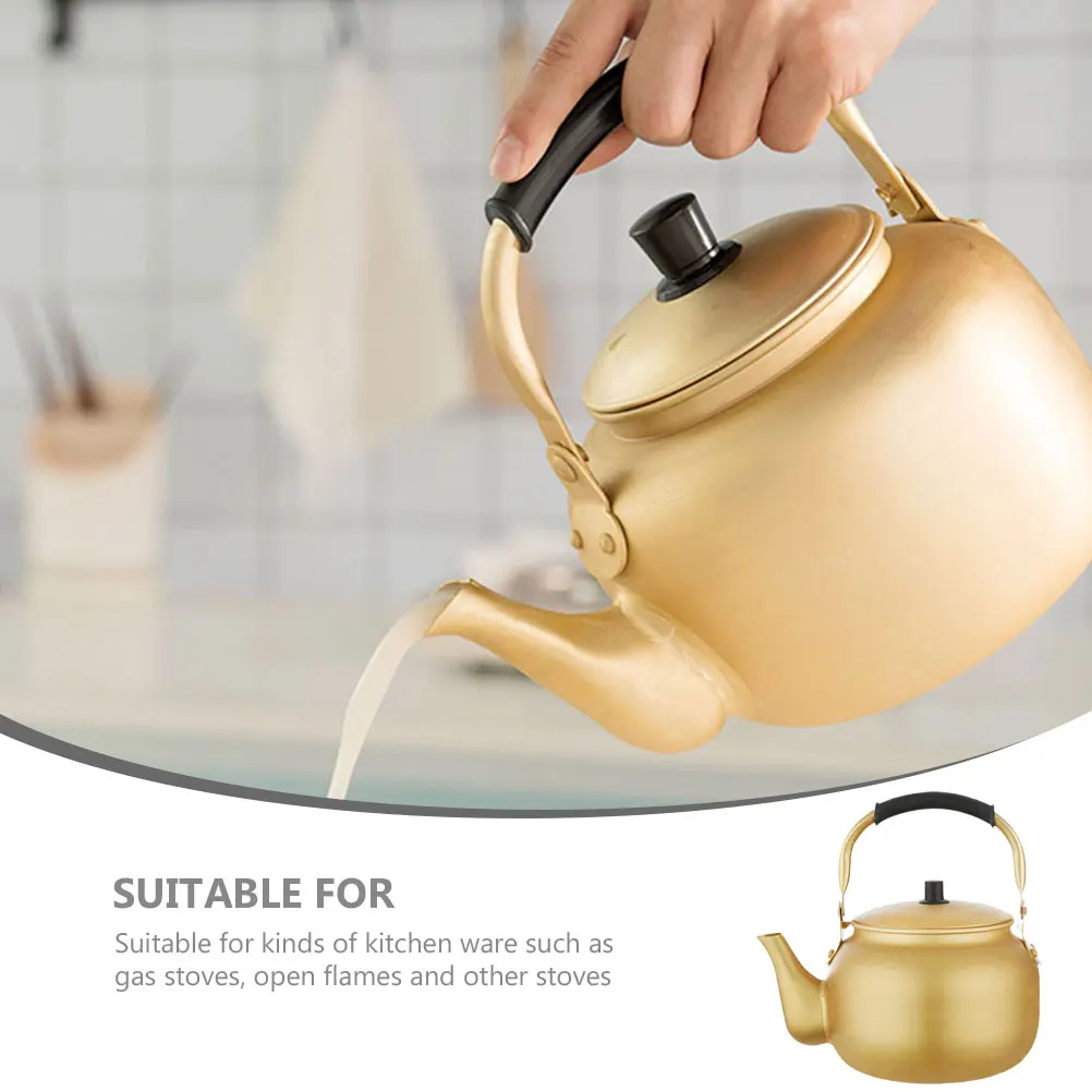 

6L Aluminum Pot Rice Teapot Golden Anti Scalding Handle Suitable Gas Stoves Boiling Water Kettle Reusable Metal Stovetop
