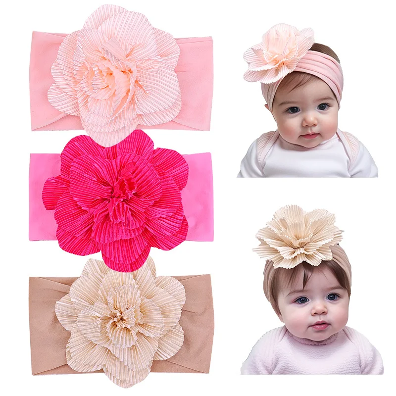 Boutique Big Flower Headband For Baby Girls Soft Nylon Infants Wide Edge Hairbands Protecting Fontanelle Photo Prop