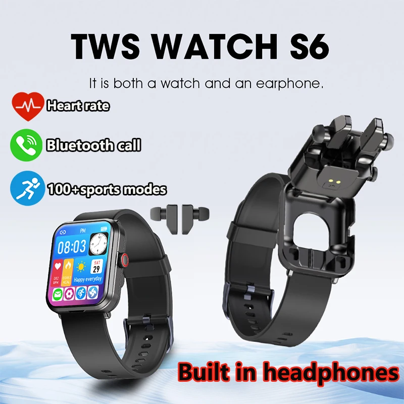 GEJIAN New TWS 2-in-1 Bluetooth Earphones Smart Watch Heart Rate and Blood Oxygen Monitoring Bluetooth Call GPS Track Smartwatch