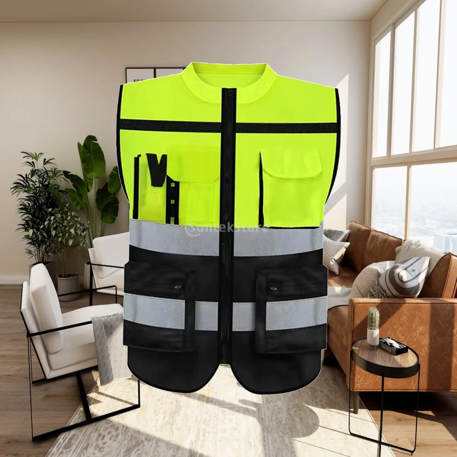 High Visibility Reflective Vest for Traffic Guards Surveyors with Zipper Pockets Lightweight Design