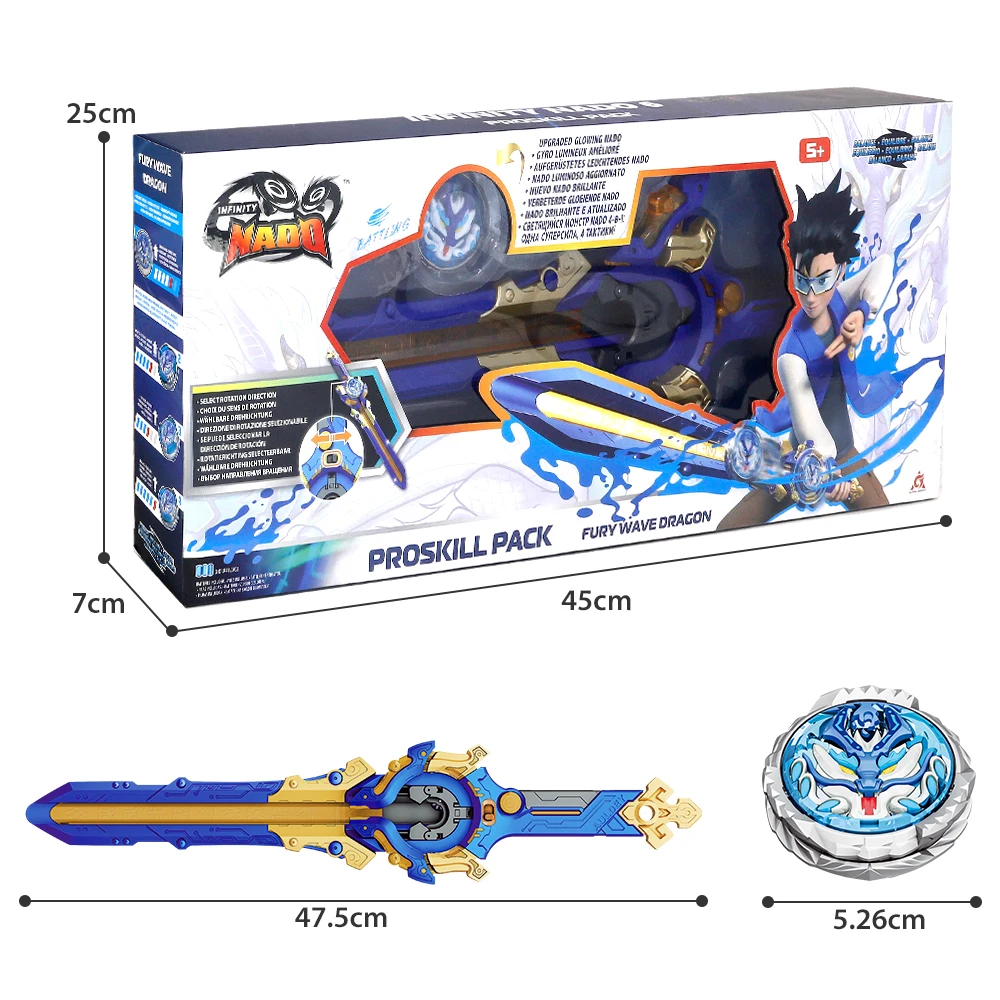 Infinity Nado 6 Proskill Pack - Fury Wave Dragon Glowing Spinning Top,Sword Launcher with Optional Rotation Direction Kid Toy