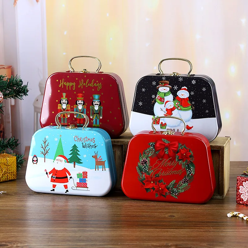 

Festive Iron Candy Bag - Reusable Christmas Treat Holder for Children, Portable Storage Box with Handle, Santa Claus Theme Gift