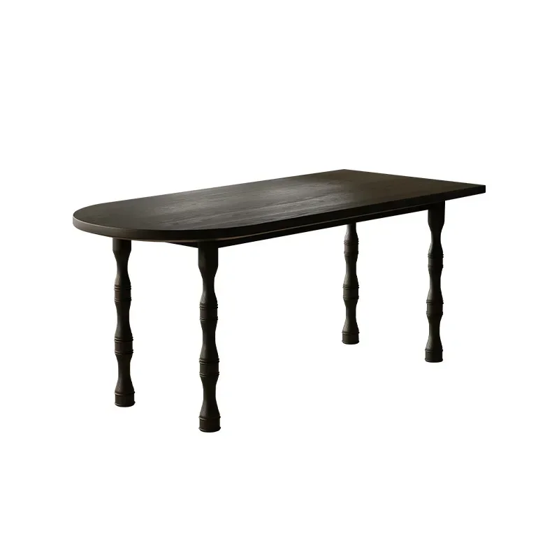 Small apartment dining table household high-end wabi-sabi wind all solid wood dining table rectangular retro dining table