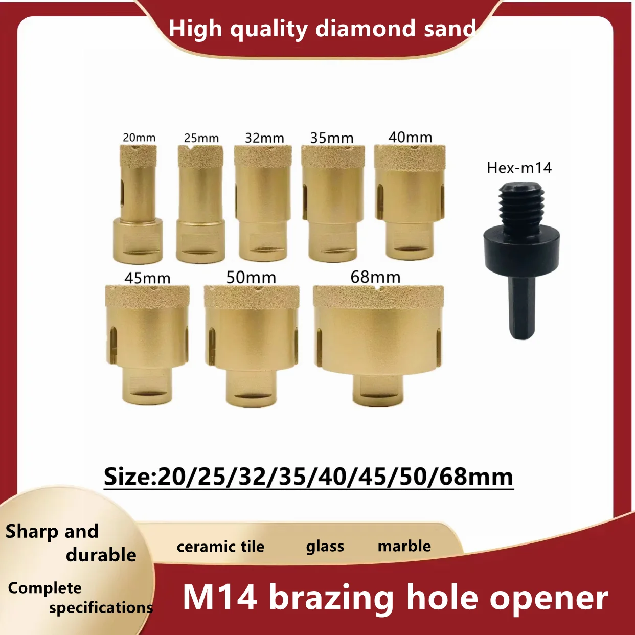 

M14 Thread Diamond Dry Vacuum Brazed Drilling Core Drill Bits Set Porcelain Cup Saw Tiles Granite Marble Hole Saw Tools 8/9Pcs