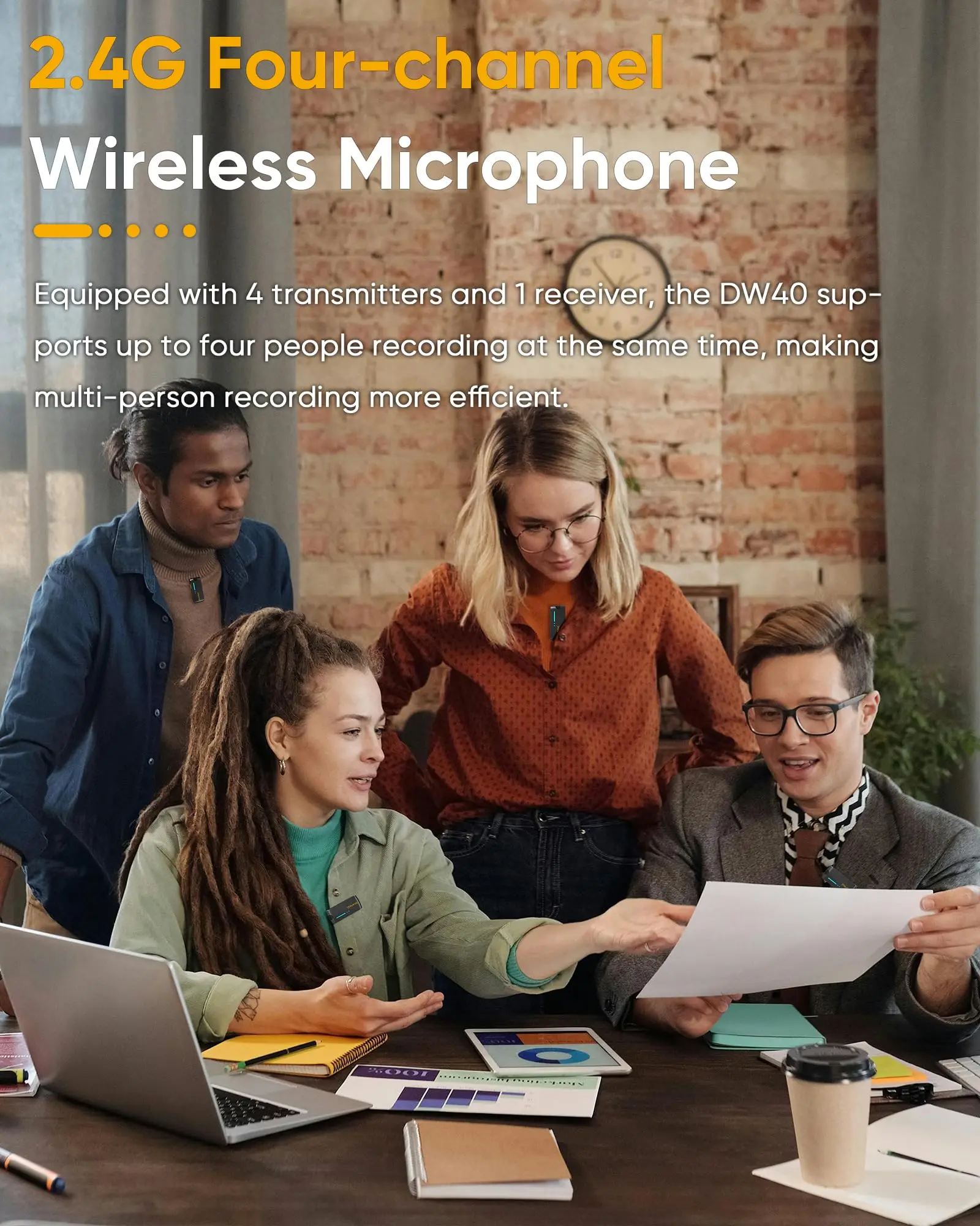 7Ryms iRay DW40 Wireless Lavalier Microphone with 4 Transmitters,48kHz/24bit Recording,AI Denoise for Camera,SmartPhone and PC