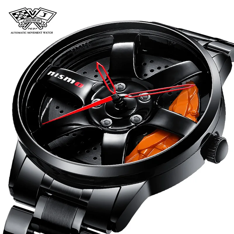 Orologio da uomo impermeabile con tecnologia nera, freno tridimensionale, quadrante cavo, movimento importato modificato per auto sportiva