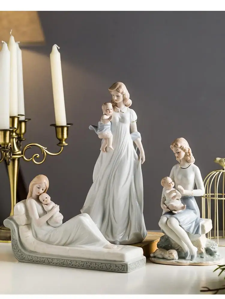 Nordic ceramics character sculpture Parent-child Mother and child Decorative ornaments Mother's Day gift Modern