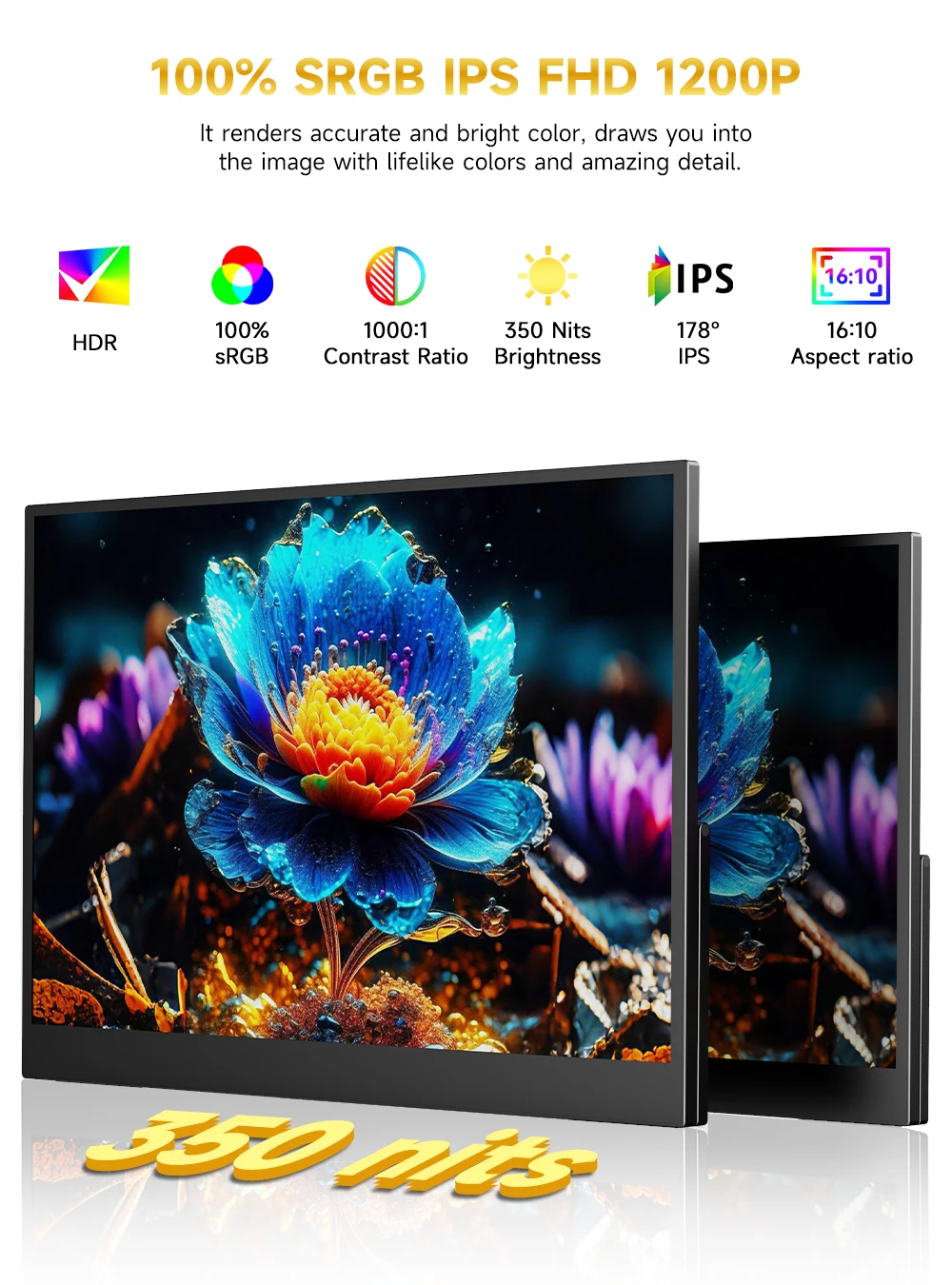 UPERFECT 17.5inch 60Hz Portable Monitor 16:10 IPS Screen 100 sRGB 8bit With Type-C HDMI External 2nd Screen For Laptop PS4/5 PC