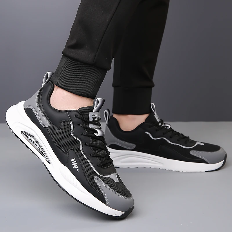 

Новые мужские черные кожаные туфли Four Seasons 2025 года — модная спортивная обувь на дышащей толстой подошве, повседневная и спортивная обувь