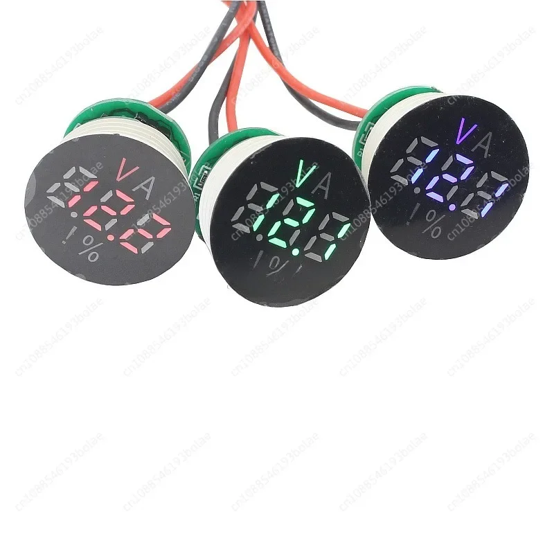 2-wire Mini Round Lithium Lead-acid Battery Remaining Power Display 12V48V120V Voltage +  Percentage Free Plastic Nut