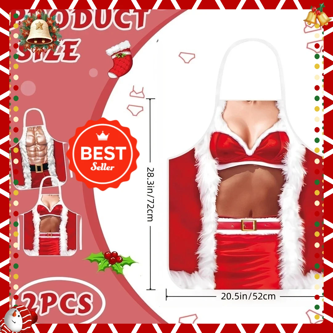 

2-Pack Christmas Apron, Couple Style, Suitable for Men and Women, Can Be Used for Christmas Apron Funny Couple Sexy Apron