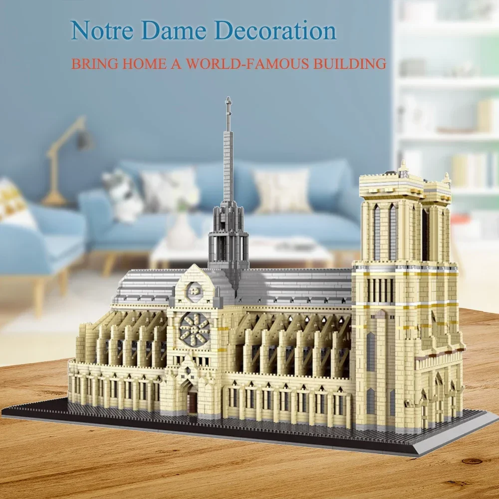 Notre Dame de Paris modelo 3D micro blocos de construção grande catedral de 0,5 m de comprimento, decoração de escritório doméstico, projeto perfeito para matar tempo