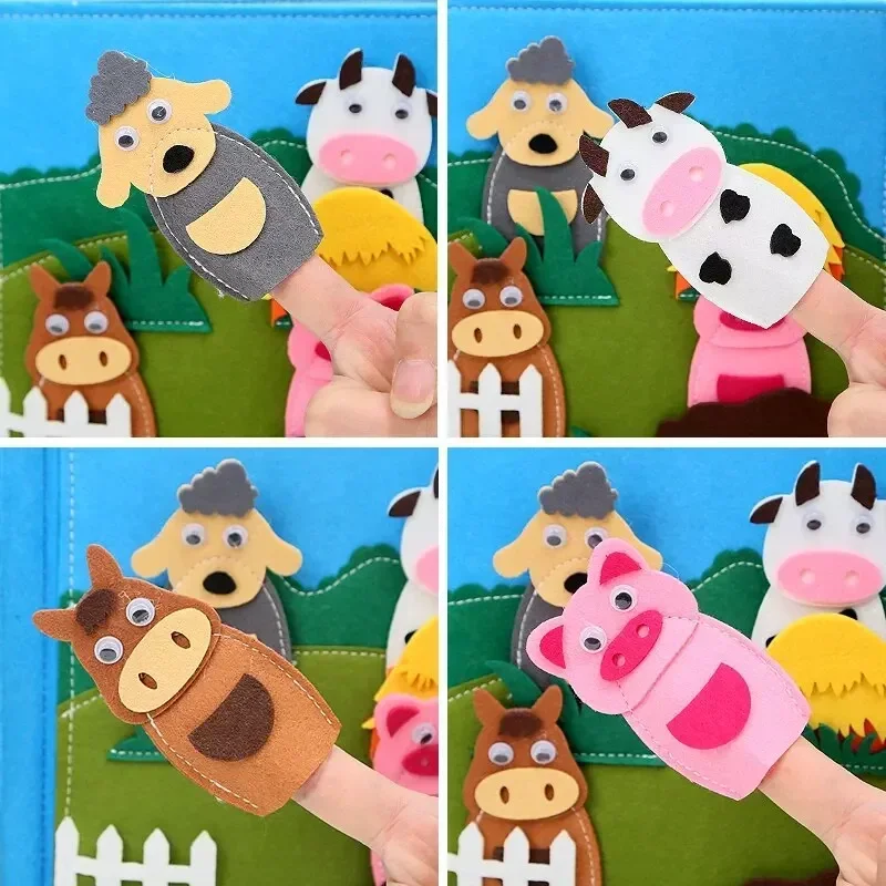 Crianças montessori livro ocupado feltro fazenda cena animal contação de histórias atividade brinquedo pré-escolar aprendizagem educação atividade brinquedo sensorial