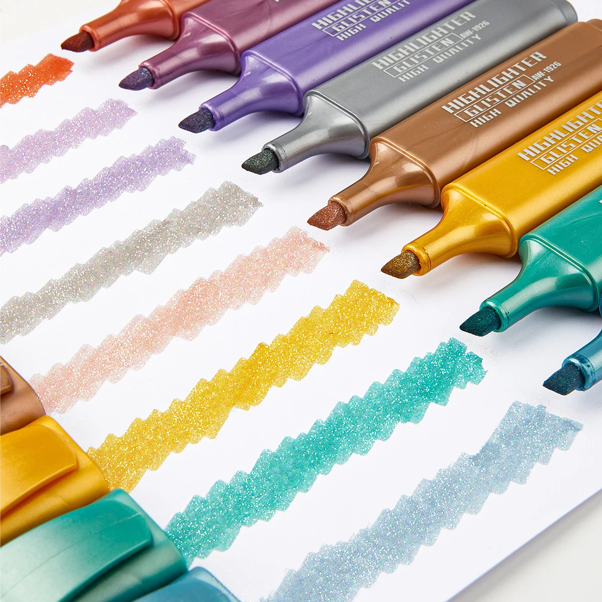 

Glitter Highlighters Set 8Pack Subtle Colors with Chisel Tips,Flexible Line Width and Smudge-Proof Water-Based Ink for Sparkling