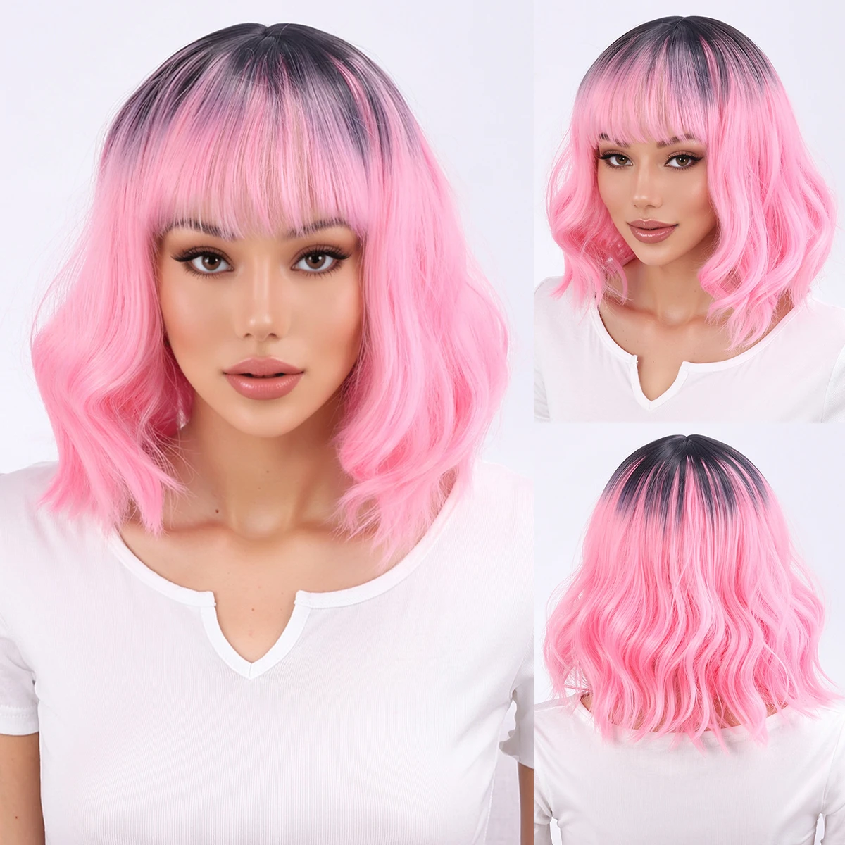 

Короткий кудрявый парик с градиентным розовым оттенком Amazon Cross border - парик из синтетического волокна