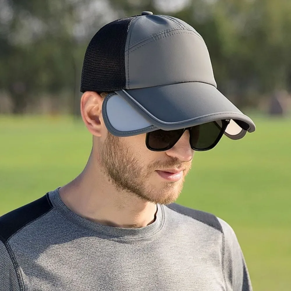 Quick-dry Retractable Wide Brim Baseball Cap Reflect Light Adjustable Men Snapback Hat UPF 50+ Breathable Mesh Sunscreen Hat