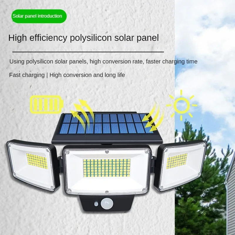 Imagem -04 - Luz Solar de Indução Led de Três Cabeças Impermeável Rotativa Casa Pátio ao ar Livre Luz de Parede Acende Automaticamente após o Escuro