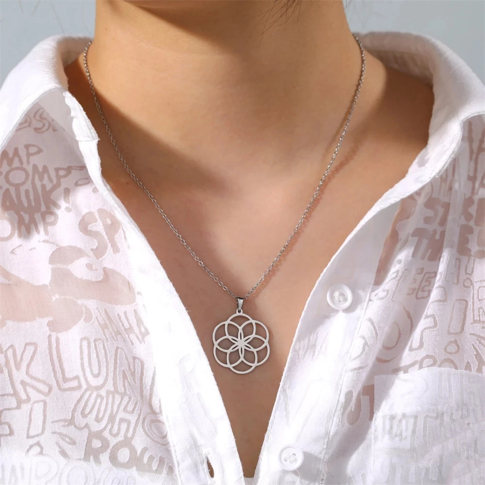 EUEAVAN 5pcs Flower of Life Charms Mandala Pendant Stainless Steel Charm Women Necklace Jewelry Making Accessories Wholesale