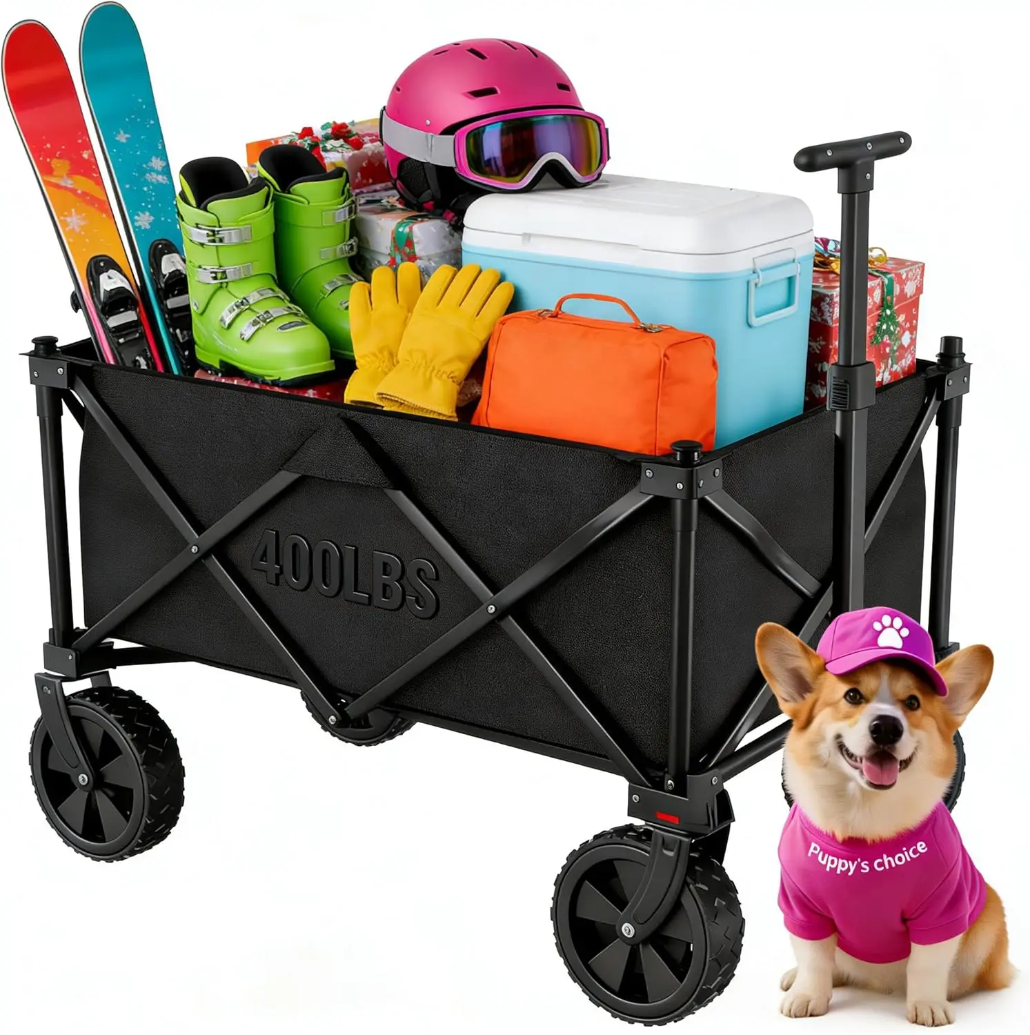 

Heavy Duty Collapsible Wagon Cart with All-Terrain Wheels, Foldable for Groceries Beach Camping Shopping