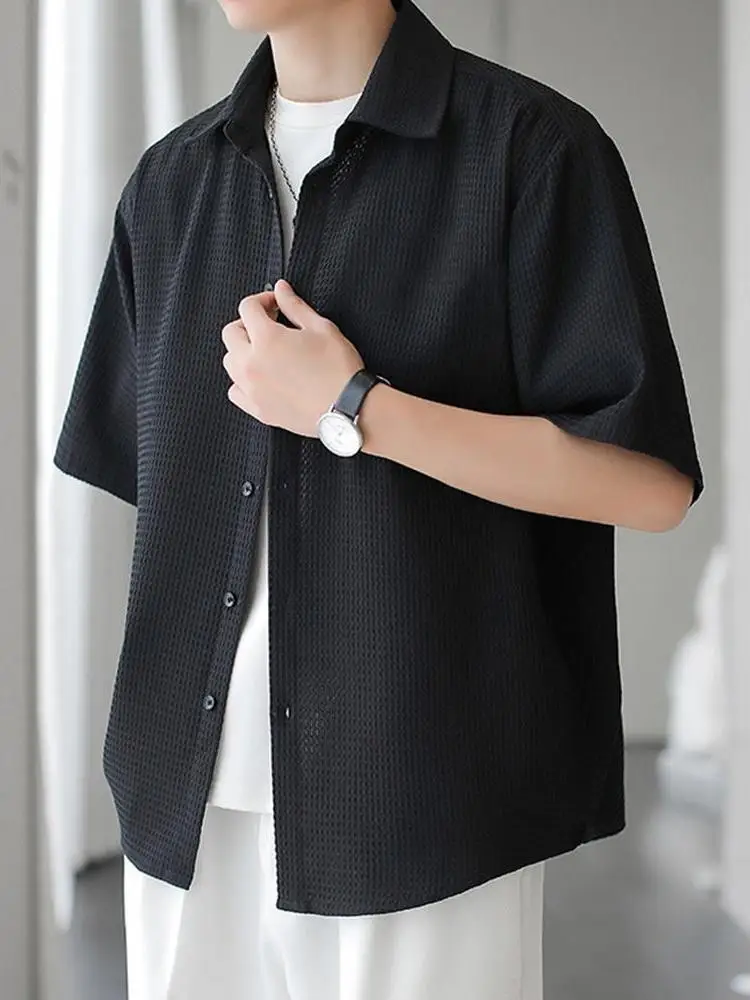 Casual Short Sleeve Men's Shirt Summer Wearable Polyester Fabric Regular Fit Button up Style Woven Fabric Lightweight Collare...