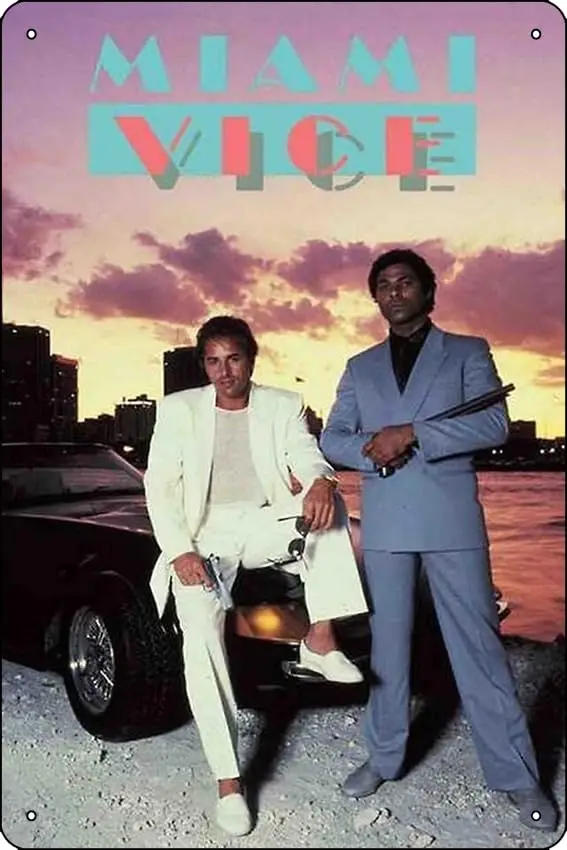 Oedrtqi Miami Vice Poster Funny Metal Tin Sign for Home Kitchen Bar Room Garage Decor 8x12 inch