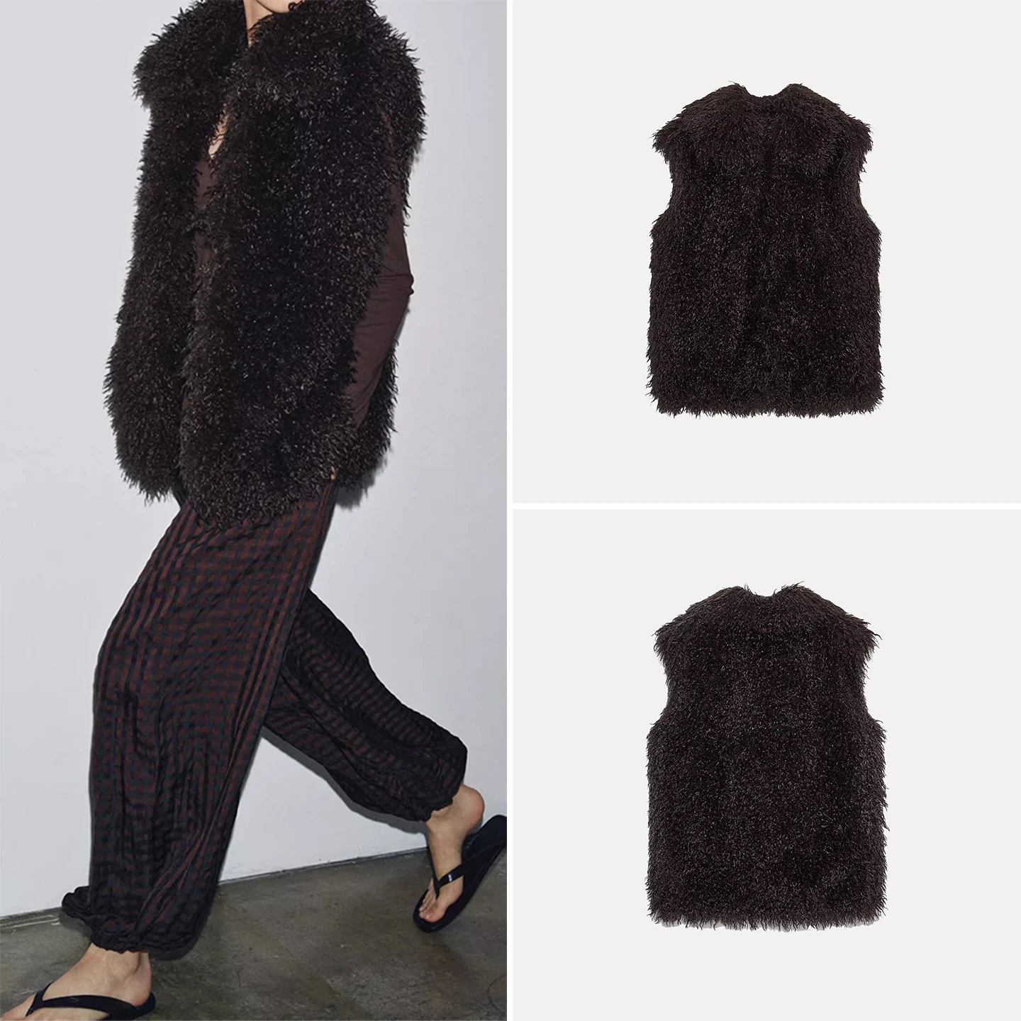 

Женский модный жилет Z, осенний сезон 2023, ort Sle с откидным воротником и эффектом искусственного меха, повседневный комплект из двух предметов...