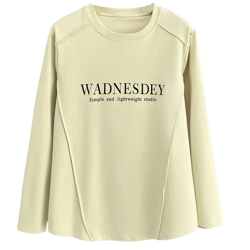 Fashion Plus Size Women's T-Shirt Autumn New Simple Basic Letter Print Cotton Long Sleeved Tops 661