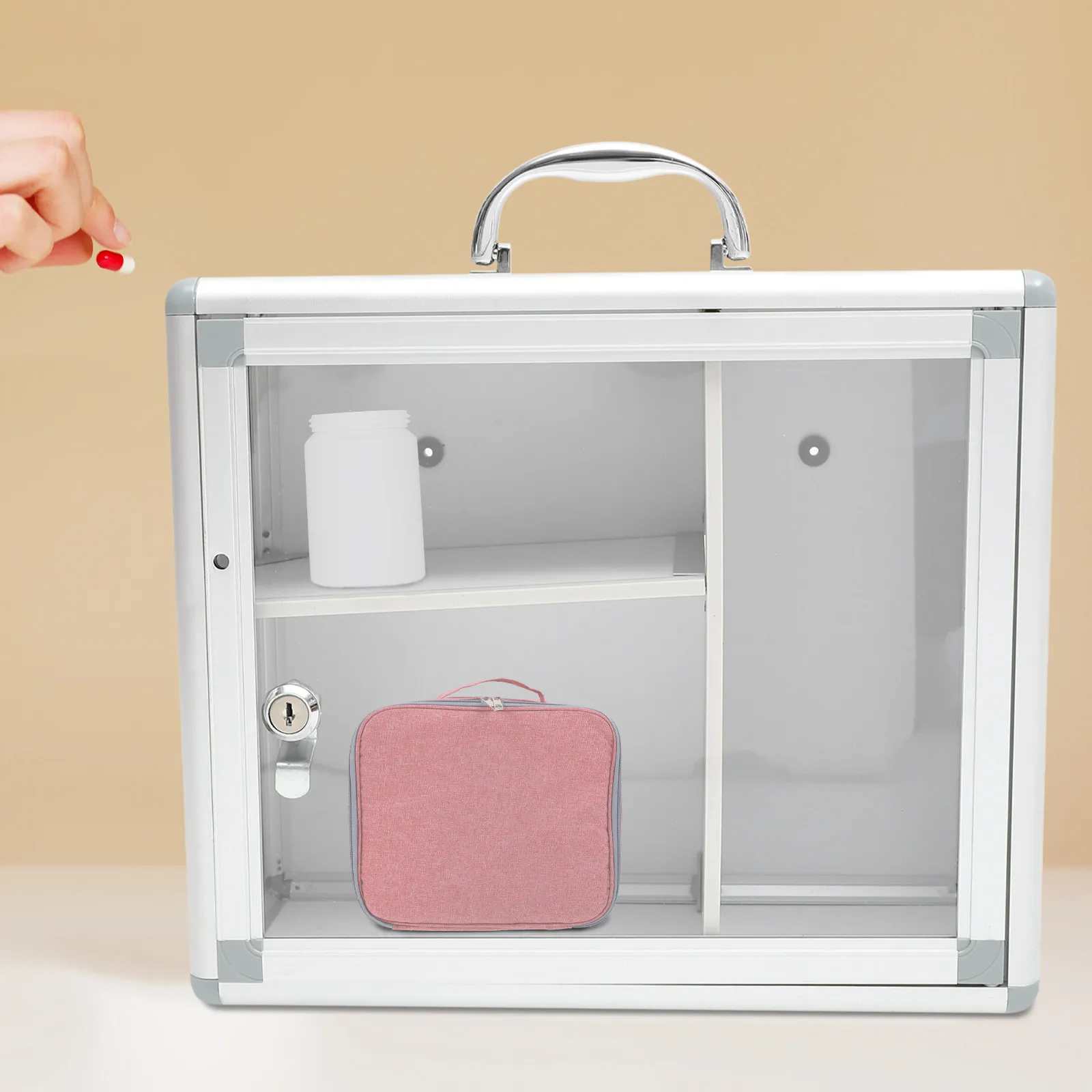 

Aluminum Alloy Wall Hanging Locking Medicine Box First Aid Case Household Storage Container for Valuables Medicines Outdoor