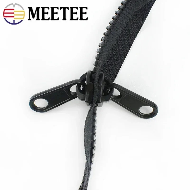 Meetee 60-300cm 5# 8# 10# Resin Zippers Plastic Double-sided Zipper Puller Head for Outer Tent Double Pull Tab Zips Sew Material