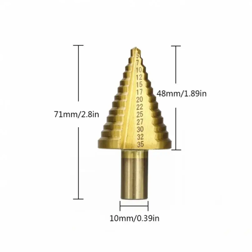 1 Piece 5 - 35mm Round Shank Straight Groove Step Drill Bit for Woodworking / Iron Plate Drilling
